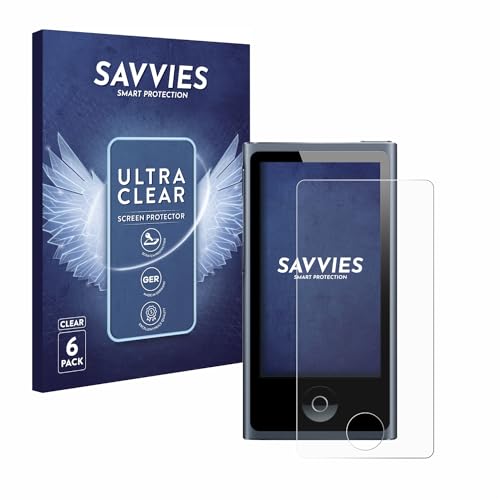 Savvies 6 Stück Schutzfolie für Apple iPod nano 2012 (7. Gen.) Displayschutz-Folie Ultra-Transparent