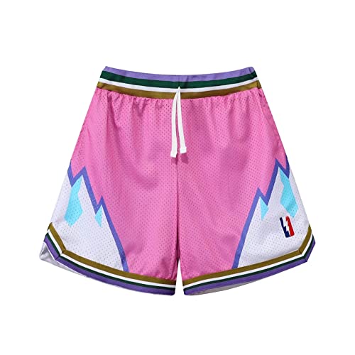BOOMLEMON Herren-Basketball-Shorts, für Fitnessstudio, Training, Workout, Athletic-Shorts, Mesh-Grafikdruck, Laufen, kurze Hose, Berge Pink, Mittel