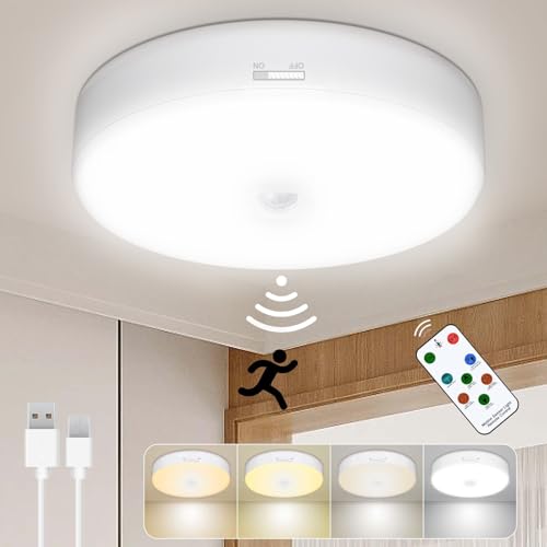 Toowell LED Deckenlampe mit Bewegungsmelder 10000mAh Akku Deckenleuchte Batteriebetrieben Lampe mit Fernbedienung USB Aufladbar Deckenlampe Akku Kellerlampe Ohne Stromanschluss Garagenlampe für Innen