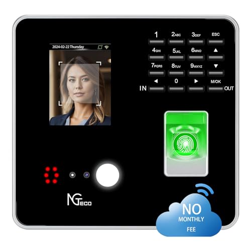 NGTeco Cloud-zeiterfassung für kleinbetriebe, 2,4-GHz-WLAN-Zeitkartenmaschine für kleine Unternehmen mit Software und App für iOS/Android, inklusive 5 RFID-Karten, Keine monatlichen Gebühren