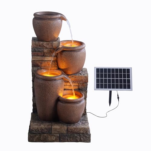 Teamson Home 30,71" 4-stufiger Kaskadierender Schalen Solarbetriebener Wasserbrunnen für Außenbereiche, Terrakotta