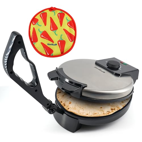 25,4 cm Roti-Maker von StarBlue mit kostenlosem Roti-Wärmer und abnehmbarem Griff – Indischen Chapati, Tortilla, Roti AC220-240V 50/60Hz 1200W, EU-Stecker