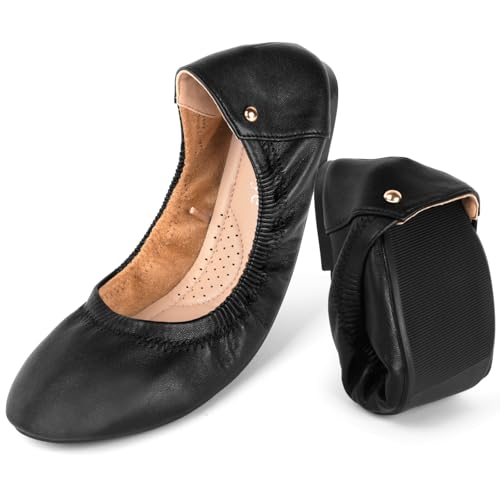 OFFCUP Damen Ballerina Leder, Klassische Flache Ballerinas, Runde Zehe, Freizeit Tanzschuhe, Weiche Leichte Bequeme Flats Schuhe, Gr.38-41