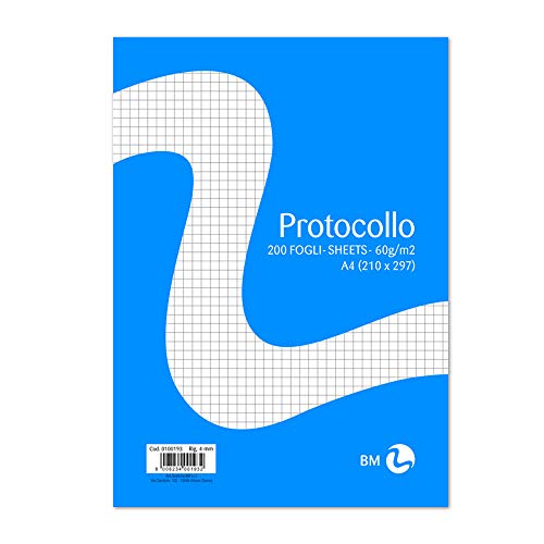 BM BeMore Protokollpapier A4, 0100193 – Lineatur 4 mm – 4 mm – Papier 60 g/m² – Blister mit 200 Blatt Protokoll – Ideal für Schule und Büro