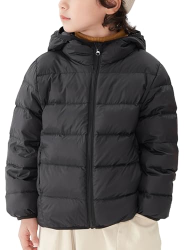 Kleinkind Winter Solide Farbe Jacke Leichte Mode Übergangsjacke Warme Verdickte Jacket Ultraleichte Daunengefuetterte Mantel Schwarz 7-8 Jahre