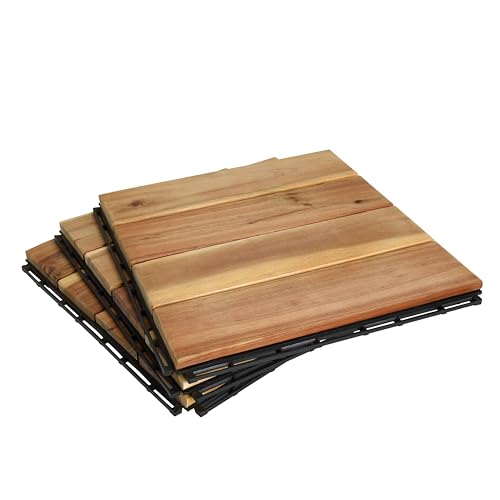 ESTEXO Terrassenfliesen Holzfliesen Stecksystem 30x30 cm Balkonfliesen Holzboden Mosaik (4 Streben)