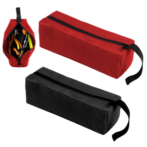 2 Stück Werkzeugtasche Tragbare Klein, Wasserdicht Reißverschluss Aufbewahrungstasche Klein, Tool Bag Verschleißfest Segeltuch Federmäppchen für Elektriker, Schreiner, Studenten(Schwarz, Rot)