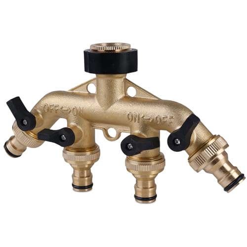 4-Wege-Verteiler aus Messing: TOATELU 3/4 Zoll Wasseranschluss Gartenschlauch Verteiler, Wasserdurchfluss regulier und absperrbar, Wasserverteiler 4fach für Garten, Bewässerung, Outdoor