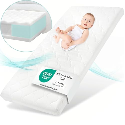Sun Garden Babymatratze, Kindermatratze 70x140 cm mit Trittkante, Oeko Tex 100 Zertifiziert, Baby Matratze für Babybett, Kinderbett oder Reisebett, Bezug bis 60°C Grad waschbar