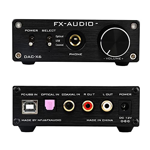 KGUSS FX-Audio DAC-X6 Mini HiFi 2.0 Digitaler Audio-Decoder DAC-Eingang USB/Koaxial/Optischer Ausgang RCA/Kopfhörerverstärker 24Bit/96KHz DC12V Schwarz