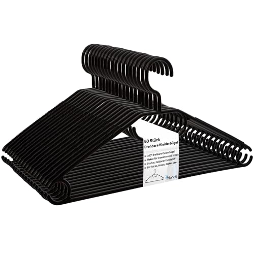 Schrank-Helden im 50er Pack: Schwarze Kleiderbügel mit drehbaren Haken – platzsparend, umweltfreundlich (100% recycelt) und EU-produziert in 41 cm Länge!