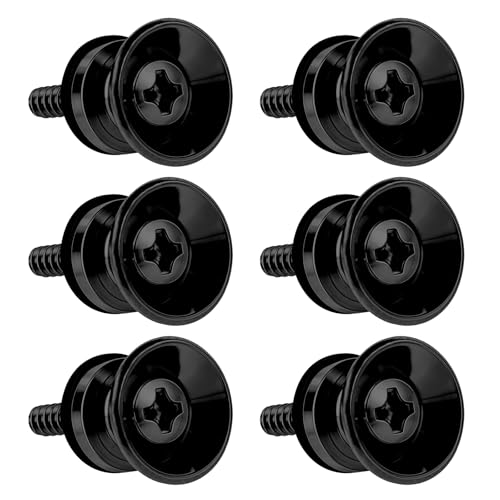 6 Stück Gitarrengurt Knöpfe Metall Gitarrengurt Endknopf, Strap Buttons Endpins, Gitarrengurt Endpin Gitarrengurt Endknopf mit Befestigungsschrauben und Gummi Kissen, Schwarz