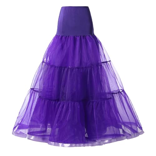 Tüllrock Damen 50er Langer Petticoat gekräuselte Krinoline Vintage Hochzeit Braut Petticoat für Brautkleider Unterrock Rockabilly Tutu Rock A-Linie Swing Rock Solide Mesh Tüllrock Plissee Lang Röcke