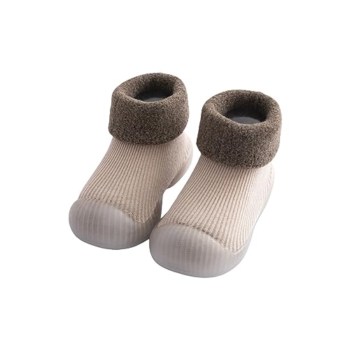 Winterboots Mädchen Kinder Winterschuhe Mädchen Kleinkind Baby Schuhe Socken Einfarbig Patchwork Gestrickte Plüsch Baby Socken Schuhe Für 0 Bis 3 Kinderschuhe Jungen Kinder (Khaki, 25.5 Toddler)
