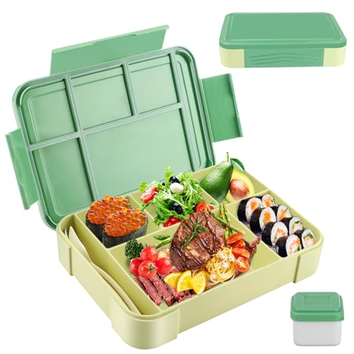 Litimkat Brotdose Kinder mit Fächern,1330 ml auslaufsichere Lunchbox, geeignet für Schule,Picknick,Reise-Lunchbox,geeignet für Erwachsene, Mädchen & Jungen, mikrowellen-/spülmaschinenfest (Grün)