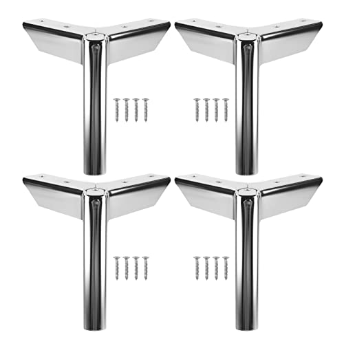 4 Stück Metall Dreieck Möbelfüße, Tv Lowboard Möbelfüsse Möbelbeine, DIY Ersatz für Sofa Lehrstuhl Schrank Badezimmerschrank Schubladen Ottomane, Mit Schrauben (3" (8cm),Silver)
