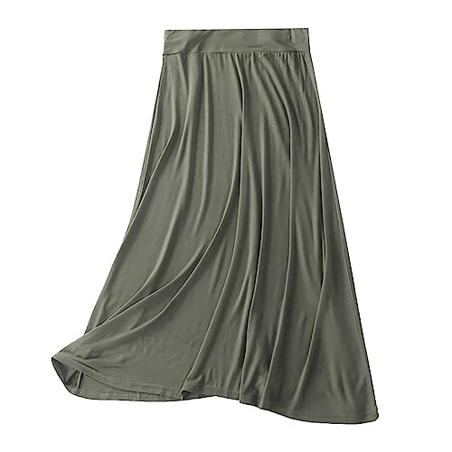 Skang Damen Maxirock Boho Damen-Sommerrock, lässig, locker, weich, hohe Taille, solide A-Linie, großer Saum, Langer, knöchellanger Rock Federrock