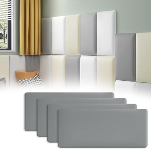 Sparklenut 4 PCs 40 * 20cm, Polsterplatte, als Bettkopfteil oder Aufprallschutz, Dekoratives Wandpaneel, Wandpolster Kinderzimmer, Wandpaneele Gepolstert (Grau, 40 * 20cm丨4 Stück)