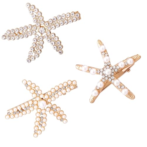 3 Stück Seestern Haarspange,Meerjungfrau Kostüm Damen,Meerjungfrau Accessoires Damen,Meerjungfrau Seestern Haarschmuck,Künstliche Perlen Haarschmuck,Strand Sommer Mädchen Schmuck