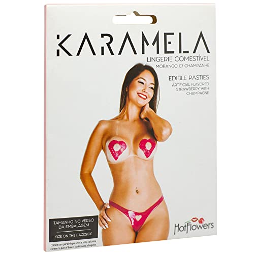 HotFlowers Essbare Pasties Karamela für Frauen - Sexy Candy Dessous Unterwäsche Nippel Covers - Essbare Pasty Panties und BH, Erdbeere mit Champagner, Small-Medium
