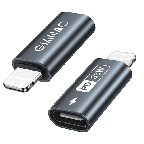 GIANAC USB C auf Lightning Adapter (2Stück), Lightning USB C Adapter 36W Schnelles Laden für iPhone 14 13 12 11 Pro Max, iPad Pro/Air 5/Mini 6, iPod, Nicht für OTG/Audio