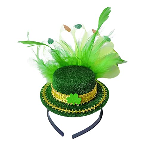 Yzdysg Kopfschmuck, grüner Zylinder mit Feder-Stirnband, irisches Festival-Zubehör, passend für Saint Patrick Day, St. Paddy Day, Karneval, Party, Tanzrequisiten, Kostümzubehör, Magicshow, Grün