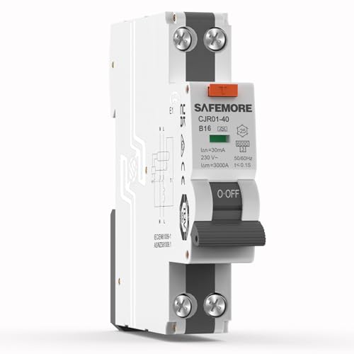 FI/LS-Schalter, 30mA Fehlerstromschutzschalter, 1P+N 6kA FI-Schalter mit RCBO 16Amp Nennstrom RCD-geschützter Leistungsschalter, 230V, Typ A, B16, Kurve B, DIN-Schienen-Montage, TÜV-zertifiziert