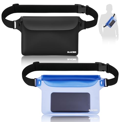 Zacro wasserdichte Tasche mit verstellbarem Hüftgurt 2 Stück wasserdichte Beutel, Bauchtasche Handyhülle Schutzhülle Strand-Tasche für Wassersport, Strand, Schwimmen, Bootfahren, Radfahren, Wandern