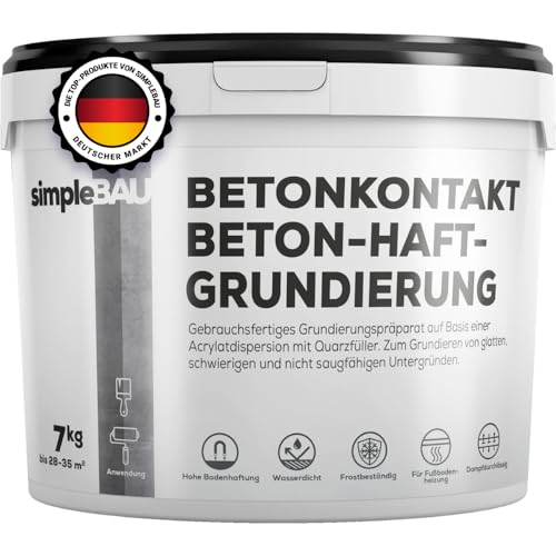 simpleBAU - Grundierung Betonkontakt 7kg, Gebrauchsfertige und Stark Haftende Beton Grundierung, Quarzkornbasis, Frostbeständige und Wasserdicht Haftgrundierung für Beton