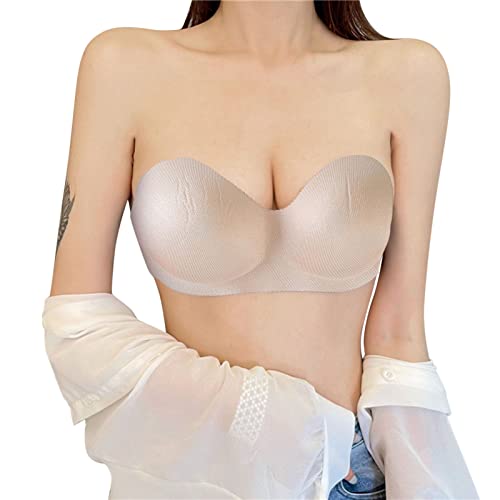 Frauen Top Wrap Brust trägerlose Brustpolstermassage ohne Stahlring-BH & Bustier (Beige, One Size)