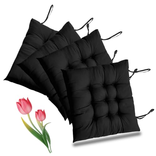 Umllpet 4 Stück Stuhlkissen,40x40cm Sitzkissen Sitzpolster Stuhl Sitzkissen Esszimmerstuhl Sitzauflage Stuhl für Indoor Outdoor Bürostuhl Sitzpolster(Schwarz)