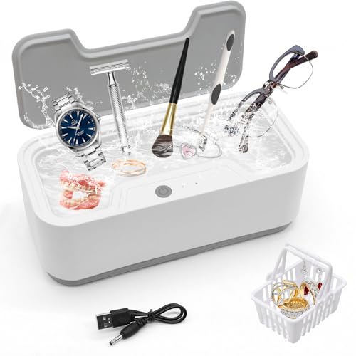 Herbst Ultraschallreinigungsgerät 45000 Hz, 500ML Ultraschallreiniger Brille Schmuck, Ultraschallreiniger Gerät mit 3 Reinigungsmodi, mit Korb, Brillenreinigungsgerät für Uhren und Zahnprothesen(Weiß)
