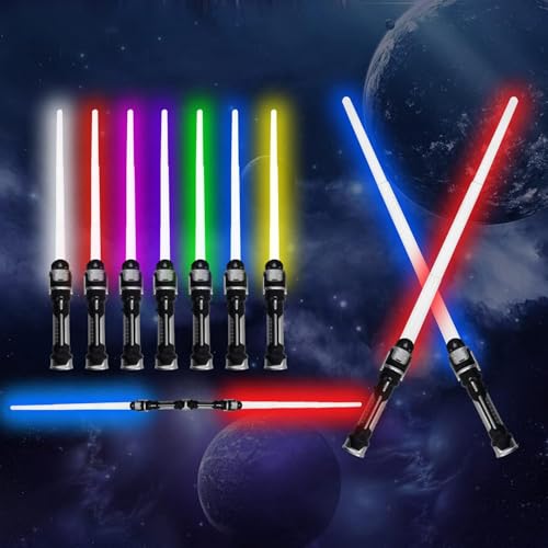 Laserschwert Kinder,2 Stück Lightsaber zum Zusammenstecken,RGB 7 Farbe Laserschwerter Ausziehbar,2 in 1 Lichtschwert Spielzeug mit Film Soundeffekt-Modus für Mitgebsel Cosplay Partys (A1)