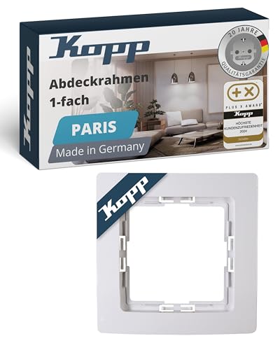 Kopp PARIS 1-fach Abdeckrahmen in Arktis-Weiß - 83 x 83 x 9,5 mm - Rahmen für Steckdosen & Schalter - Stilvoller Steckdosenrahmen aus Kunststoff - Hochwertiger Lichtschalter-Rahmen