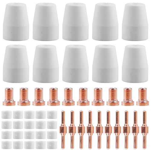 60pcs PT-31 Plasmaschneider Zubehör Düsen Extended Air Plasmaschneiden Cutting Elektrode Verbrauchsmaterialien Keramikkappen Plasmazubehör Plasmadüsen Zubehör Fit CUT-40 CUT-50D CT-312