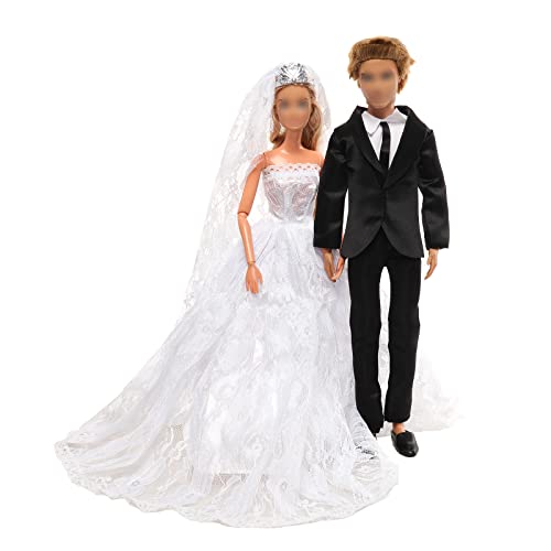 Miunana Puppen Formales Anzug Braut Kleid Kleidung Hochzeits Puppenkleidung Brautkleid mit Brautschleier Schuhe für 11,5 Zoll Puppen