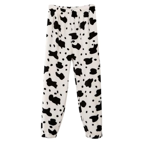Flannel Schlafhose Mädchen lang mit Kuh Druck - Weich Bequem Schlafanzughose für Mädchen Süß Fleece Pyjama Hose Elastische Taille Kuschelig Pyjamahose Plüschhose Baggy Hosen Jogginghosen 1-12 Jahre