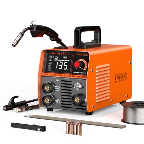 FEIFANKE MIG135 Fülldraht Schweißgerät Ohne Gas 135A 230V Synergie Elektroden Schweißgerät 3 in 1 MIG/ARC/Lift TIG IGBT Inverter Schweissgerät Mit 1.0mm Draht,MIG Schweißpistole