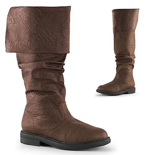 Cos Renaissance Stiefel übergroße Stiefel, Western Ritterstiefel, Mittelalterliche Piratenstiefel, Flache Jazz-Stiefel Für Männer Und Frauen Zum Überziehen Bis Zur Mitte Der Wade(46, Brown)