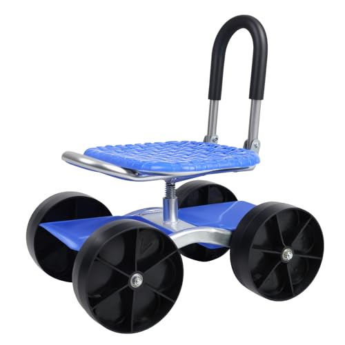 joukares Gartenwagen Rolling Workseat, Gartenhocker mit Rädern, schwenkbarer Gartenroller im Freien, verstellbare Höhenrasenarbeit, Gärtenwagen auf Rädern, Gärtenhocker für Senioren Blau