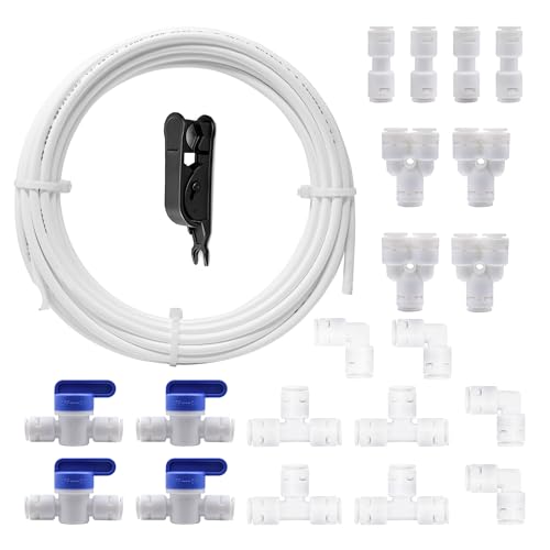 HAXIHA Wasserzulaufleitung Universal Anschluss-Set 10 M,Kühlschrankschlauch,20 Stück RO Water Filter Fitting Schlauchverbinder,für 1/4 Zoll Schlauch.Wasserschlauch(Y+T+I+L Typ Combo+Absperrventil)