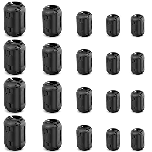 Dreamtop 20 Stück Ferritkerne Ferritfilter Ferrit Entstörfilter Klappferrit Aufsteckbarer Ferritring Ferritkerne für Kabel RFI, EMI, 3 mm, 5 mm, 7 mm, 9 mm, 13 mm Innendurchmesser, Schwarz