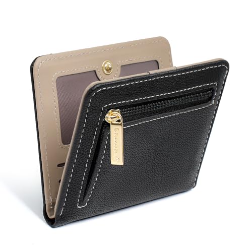 Pomelo Best Damen Geldbeutel Klein mit RFID-Schutz, Mini Portemonnaie aus Weichem PU-Leder, Stylisches Design mit Druck, leicht & praktisch für Alltag und Reise (Schwarz)