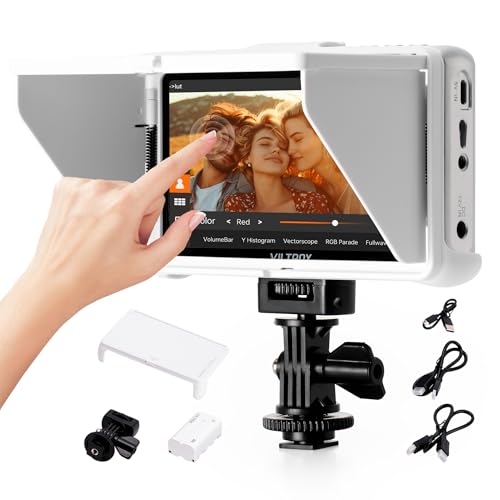VILTROX DC-V1 Touchscreen Kamera Field Monitor 5,5 Zoll DSLR Kamera Monitor mit 400 Nit, 1920x1080 IPS HD-Video Peaking Focus, 4K HDMI Loop In/Out, 160° Weitwinkel, 3D Lut, Sonnenschutzhaube, Akku