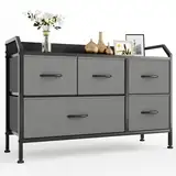 Kommode für Schlafzimmer mit 5 Extrabreiten Stoff Schubladen, Schrank Organizer Kleiderschrank, Kommoden & Sideboards mit Holzplatte, Langer Aufbewahrungsschrank für Wohnzimmer, Flur möbel - Schwarz