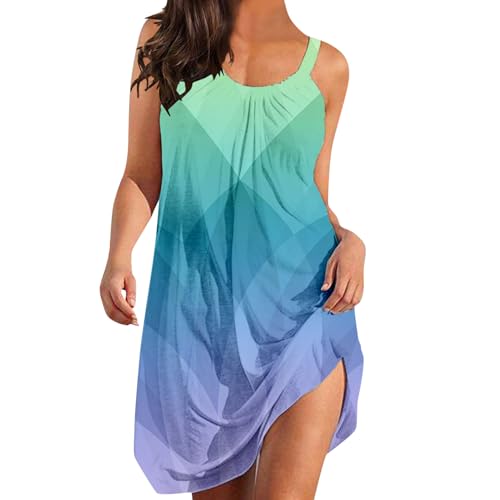 Es Kleid Damen SommerÄrmelloses Strandkleid Damen-Sommer-Strandkleid, ärmellos, lustig, bunt, Bedruckt, lässiger Rock, Urlaub am Meer, Minikleid Viola DressesÄrmelloses Strandkleid (Dark Blue, L)
