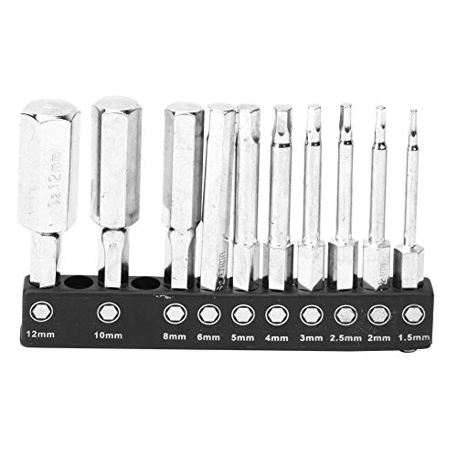 Sechskantschaft-Bits, 10 Stück S2-Stahl Sechskantschaft-Schraubendreher-Bits, magnetische Bits, 1,5–12 mm, 60 mm Länge für Technik, Maschinen, Haushaltsgerätewartung