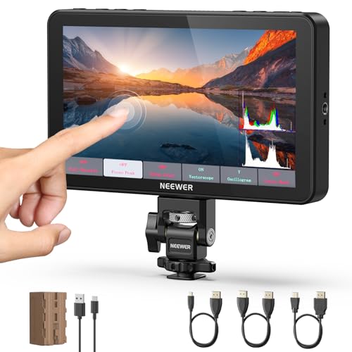 NEEWER F700 7" Kamera Feld Monitor, 2000nit HD 1920 x 1080 IPS Touchscreen mit 3D LUT, 4K HDMI Loop In/Out mit Peak Focus DSLR Video Assist HDR Wellenform, Cold Shoe Mount, 5200mAh Akku und Kabel