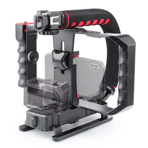 Zeadio Tripel Zubehörschuh Handheld Stabilisator mit Smartphone Video Rig, Video Aktion Handgriff Griff für Allen Kamera, Action-Kamera, DSLR und Smartphones