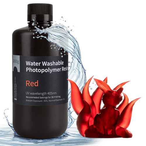 ELEGOO Wasser Waschbares 3D Drucker Resin, Water Washable UV Resin 405nm Photopolymer Harz für MSLA/DLP/LCD 3D Drucker Klarrot 1000g
